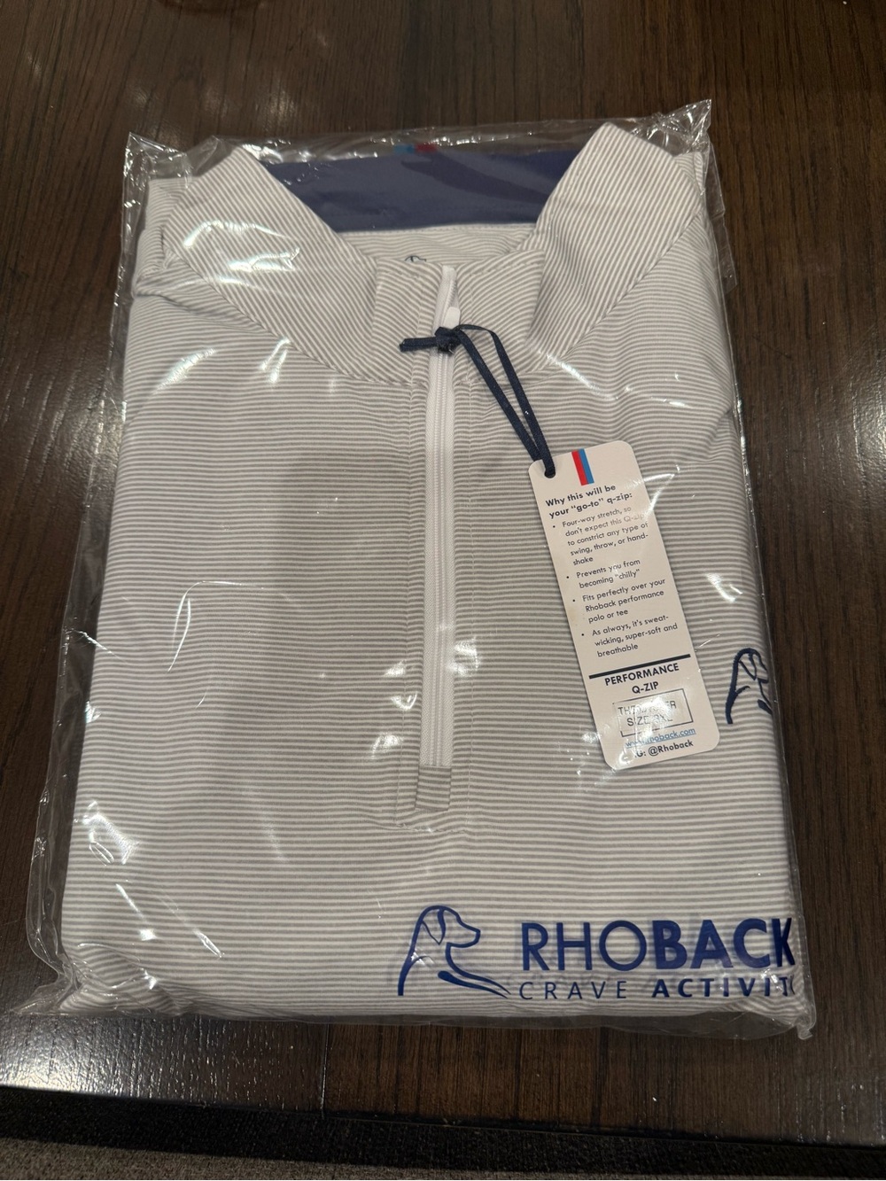 Rhoback Men’s White with Navy Pinstripe Performance Quarter-Zip